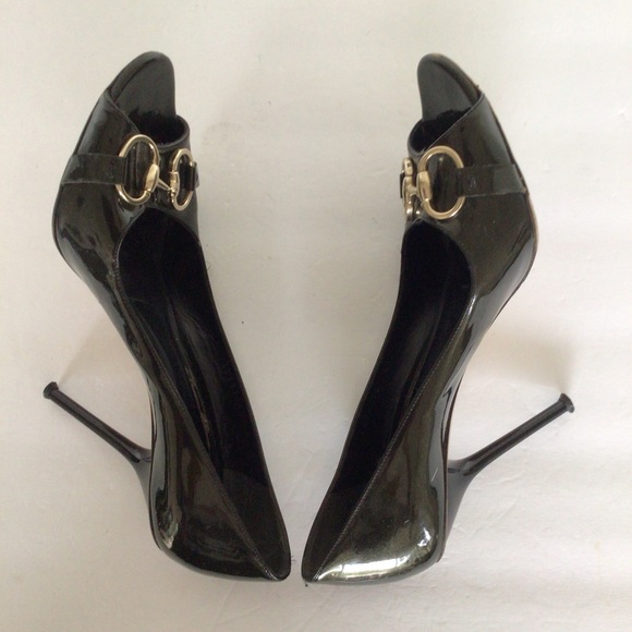 GUCCI BLACK PATENT LEATHER HORSEBIT HEELS SIZE 10 - Picture 4 of 16